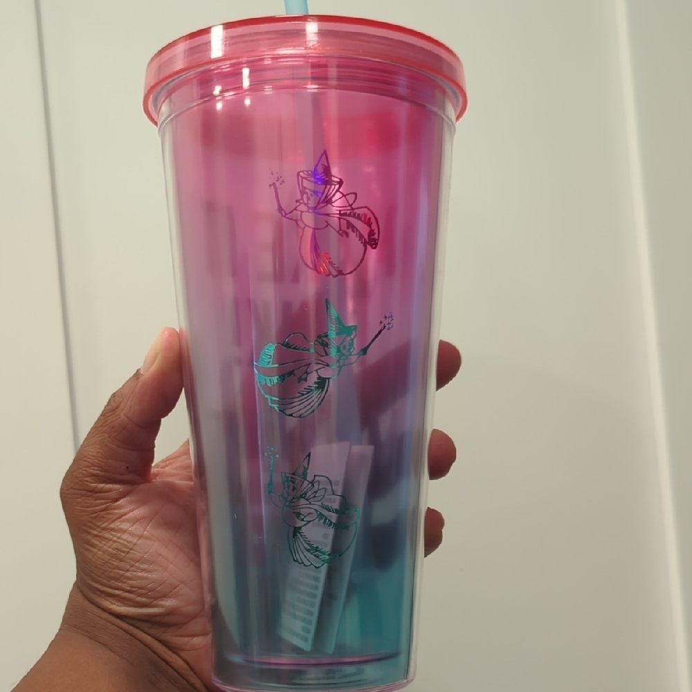 Disney Sleeping Beauty Fairies Pink and Blue Tumbler with Straw - Picture 2 of 4